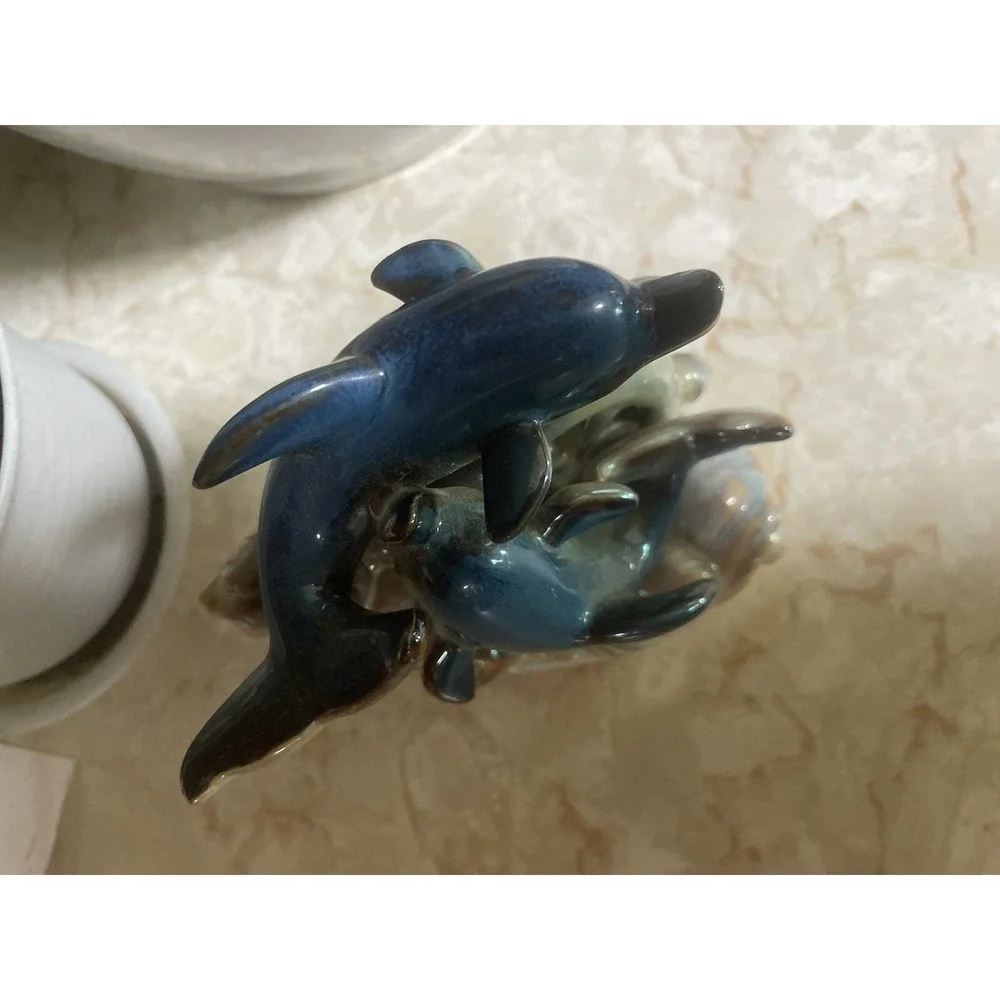 Ceramic Dolphins With Coral‎ And Sailing Ship Wheel